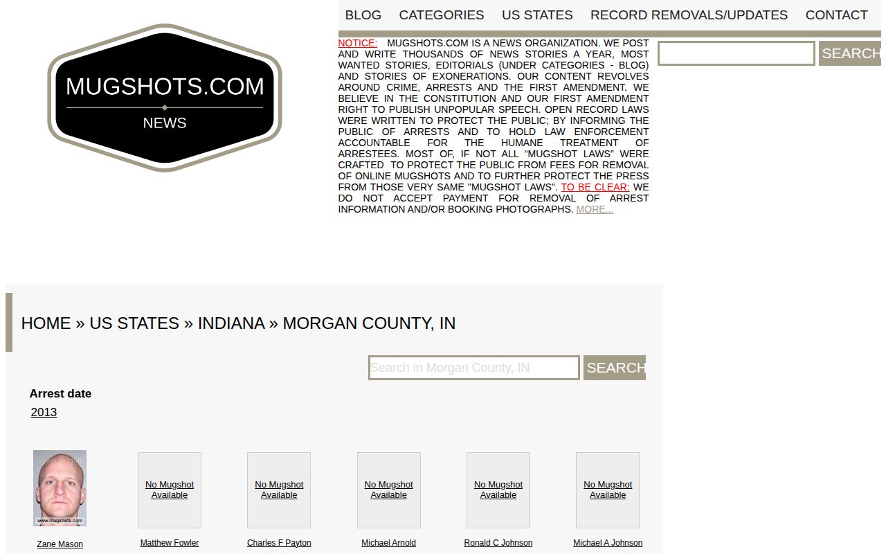 Unofficial stale Morgan County mugshot news page shown for source caution