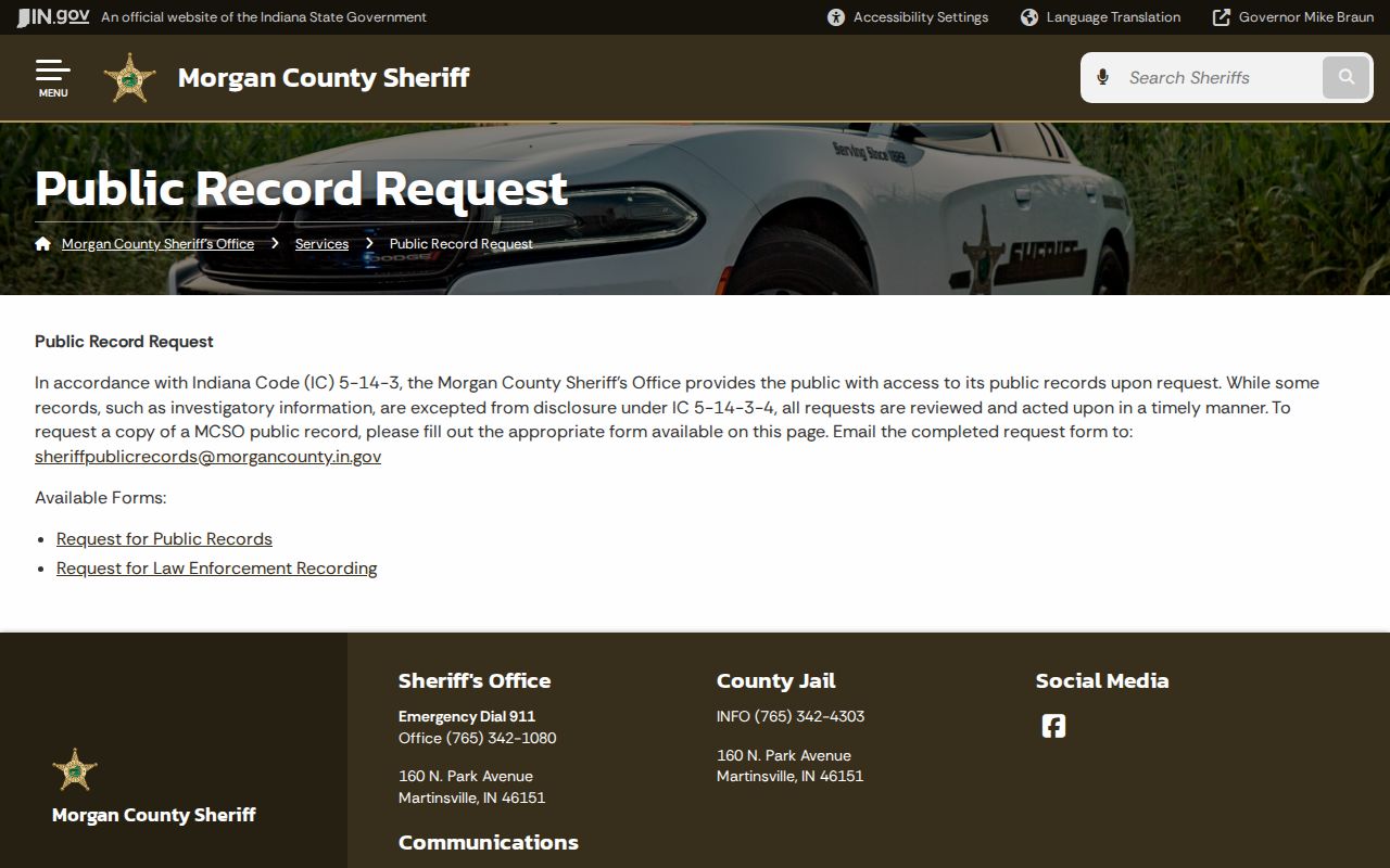 Morgan County booking record public request page